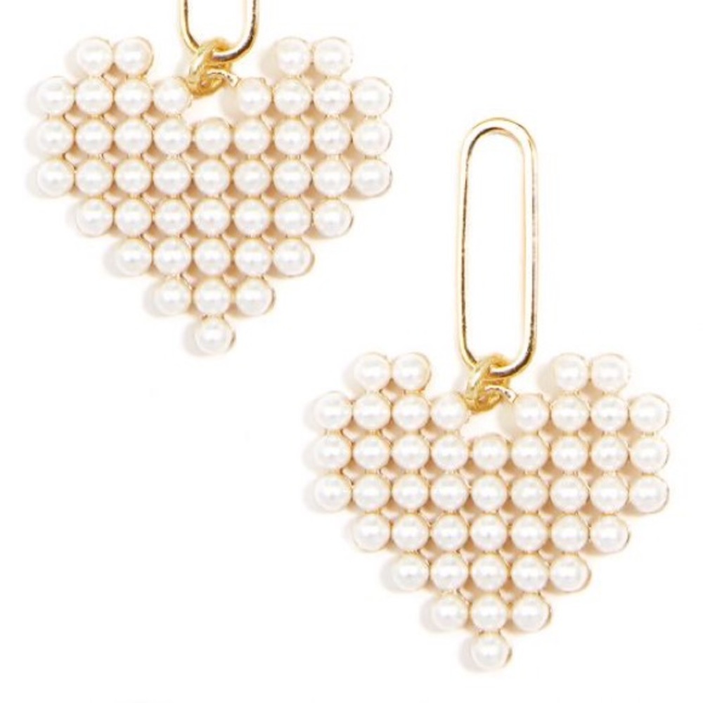 Beaded Pearl Heart Drop Earrings